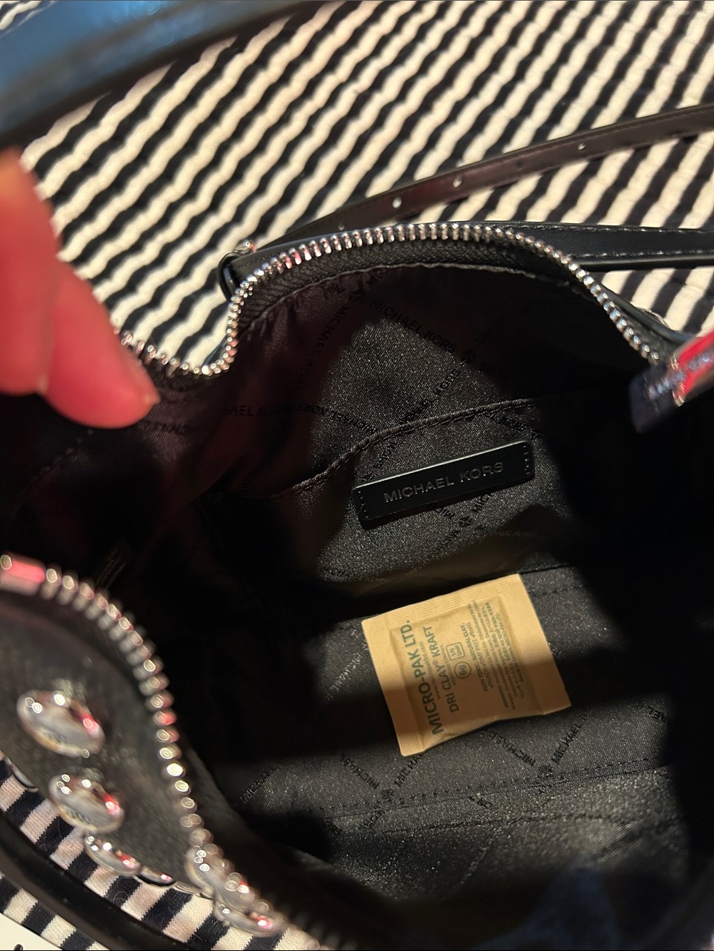 Michael Kors Black Pebbled Leather Mini Bag with Silver Studs - Picture 6 of 9